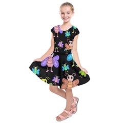 Cartoon Style Butterflies Kids  Short Sleeve Dress