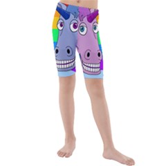 Unicorn Love Kids  Mid Length Swim Shorts