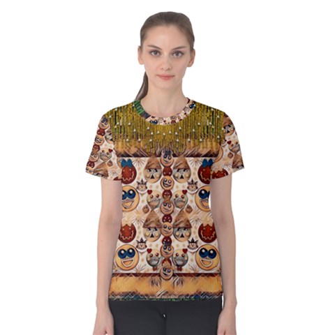 Festive Cartoons In Star Fall Women s Cotton Tee by pepitasart