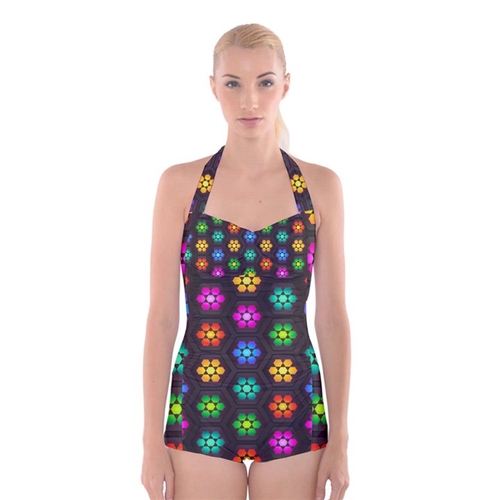 Pattern Background Colorful Design Boyleg Halter Swimsuit 