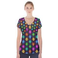 Pattern Background Colorful Design Short Sleeve Front Detail Top