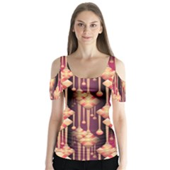 Seamless Pattern Butterfly Sleeve Cutout Tee 