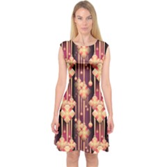 Seamless Pattern Capsleeve Midi Dress