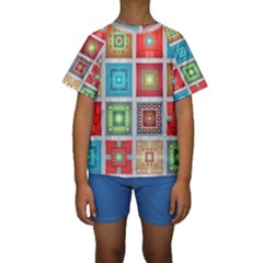 Tiles Pattern Background Colorful Kids  Short Sleeve Swimwear