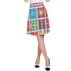 Tiles Pattern Background Colorful A-line Skirt