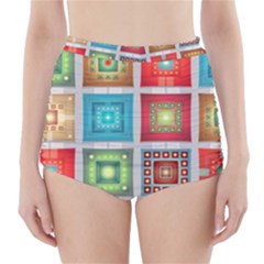 Tiles Pattern Background Colorful High-waisted Bikini Bottoms