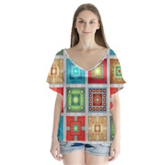 Tiles Pattern Background Colorful Flutter Sleeve Top