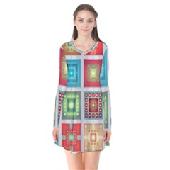 Tiles Pattern Background Colorful Flare Dress