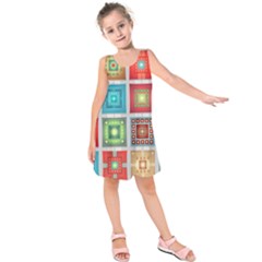 Tiles Pattern Background Colorful Kids  Sleeveless Dress