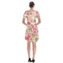 Aquarelle pink flower  Short Sleeve V-neck Flare Dress View2