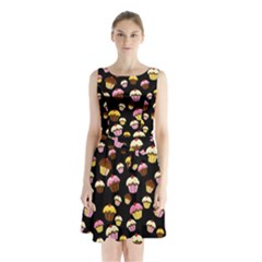 Jammy Cupcakes Pattern Sleeveless Chiffon Waist Tie Dress