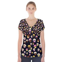 Jammy Cupcakes Pattern Short Sleeve Front Detail Top