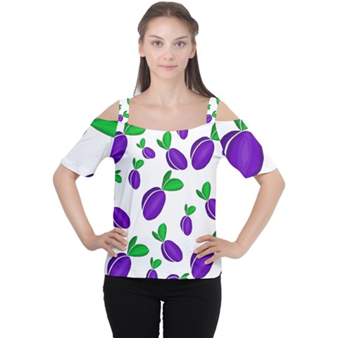 Decorative Plums Pattern Women s Cutout Shoulder Tee by Valentinaart