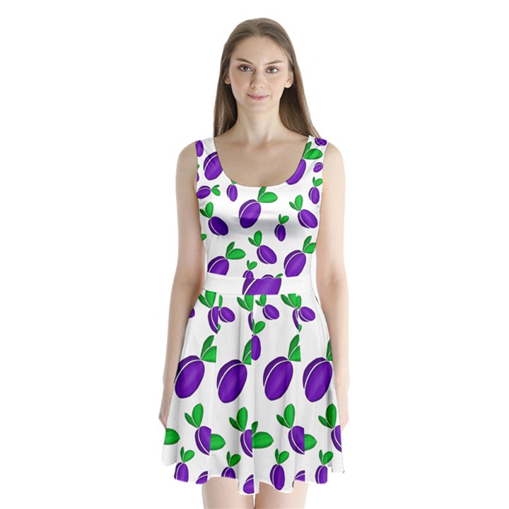 Decorative plums pattern Split Back Mini Dress 