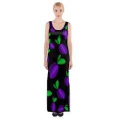 Plums Pattern Maxi Thigh Split Dress by Valentinaart