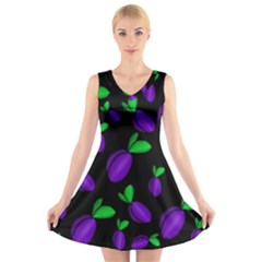 Plums Pattern V-neck Sleeveless Skater Dress by Valentinaart