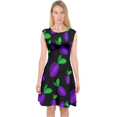 Plums Pattern Capsleeve Midi Dress