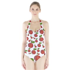 Peaches Pattern Halter Swimsuit by Valentinaart