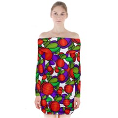 Peaches And Plums Long Sleeve Off Shoulder Dress by Valentinaart