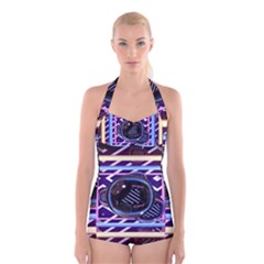 Abstract Sphere Room 3d Design Boyleg Halter Swimsuit  by Amaryn4rt