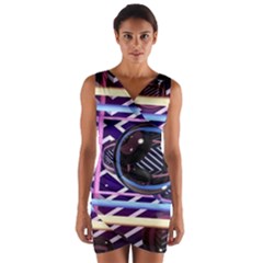 Abstract Sphere Room 3d Design Wrap Front Bodycon Dress