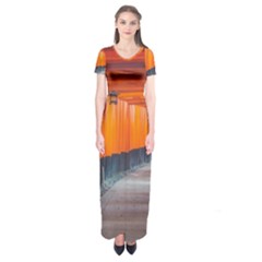 Architecture Art Bright Color Short Sleeve Maxi Dress