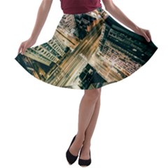 Architecture Buildings City A-line Skater Skirt by Amaryn4rt