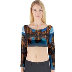 Hamburg City Blue Hour Night Long Sleeve Crop Top