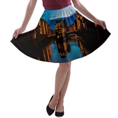 Hamburg City Blue Hour Night A-line Skater Skirt by Amaryn4rt