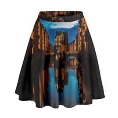 Hamburg City Blue Hour Night High Waist Skirt by Amaryn4rt