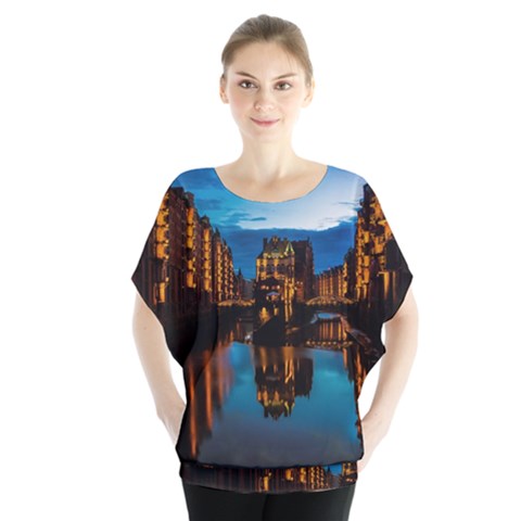 Hamburg City Blue Hour Night Blouse by Amaryn4rt