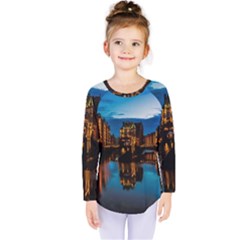 Hamburg City Blue Hour Night Kids  Long Sleeve Tee