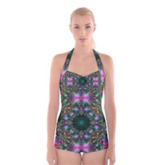 Digital Kaleidoscope Boyleg Halter Swimsuit 