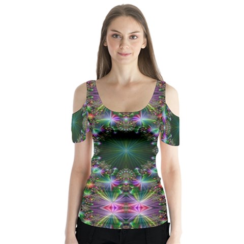 Digital Kaleidoscope Butterfly Sleeve Cutout Tee  by Amaryn4rt