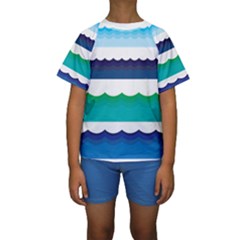 Water Border Water Waves Ocean Sea Kids  Short Sleeve Swimwear