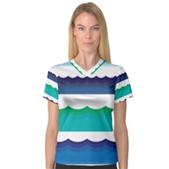 Water Border Water Waves Ocean Sea Women s V-neck Sport Mesh Tee