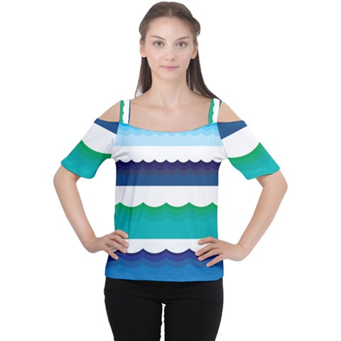 Water Border Water Waves Ocean Sea Women s Cutout Shoulder Tee by Amaryn4rt