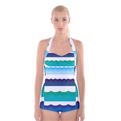 Water Border Water Waves Ocean Sea Boyleg Halter Swimsuit 