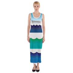 Water Border Water Waves Ocean Sea Fitted Maxi Dress by Amaryn4rt