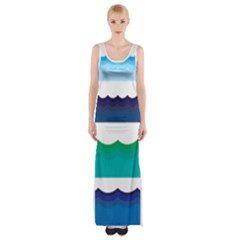 Water Border Water Waves Ocean Sea Maxi Thigh Split Dress by Amaryn4rt