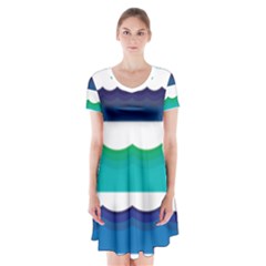 Water Border Water Waves Ocean Sea Short Sleeve V-neck Flare Dress