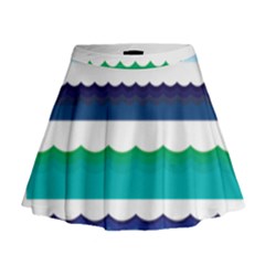 Water Border Water Waves Ocean Sea Mini Flare Skirt by Amaryn4rt