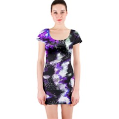 Abstract Canvas Acrylic Digital Design Short Sleeve Bodycon Dress by Amaryn4rt