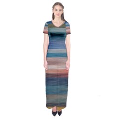 Background Horizontal Lines Short Sleeve Maxi Dress