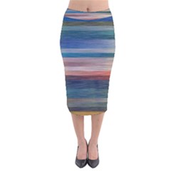 Background Horizontal Lines Velvet Midi Pencil Skirt