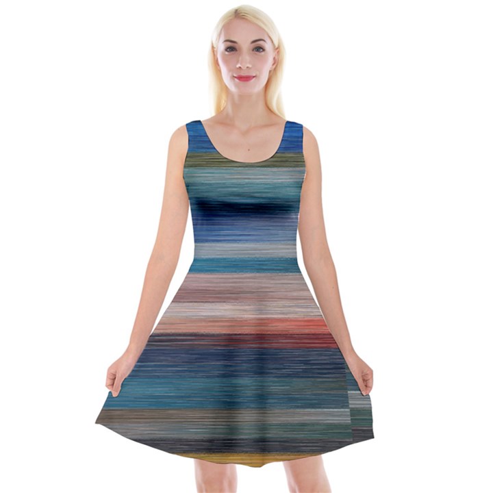 Background Horizontal Lines Reversible Velvet Sleeveless Dress