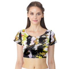 Canvas Acrylic Digital Design Art Short Sleeve Crop Top (tight Fit) by Amaryn4rt