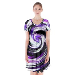 Canvas Acrylic Digital Design Short Sleeve V-neck Flare Dress