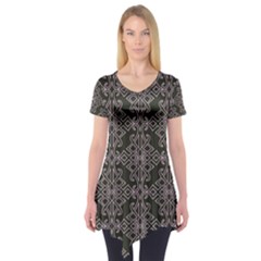 Line Geometry Pattern Geometric Short Sleeve Tunic 