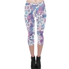 Cute Colorful Nenuphar Flower Capri Leggings  by Brittlevirginclothing